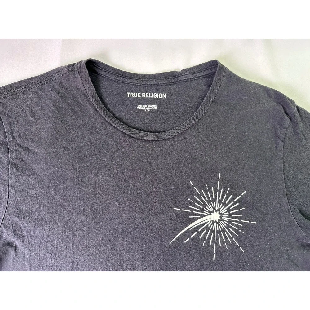 True Religion Men's Black Graphic T-Shirt Glitch Logo Shooting‎ Star Size Medium